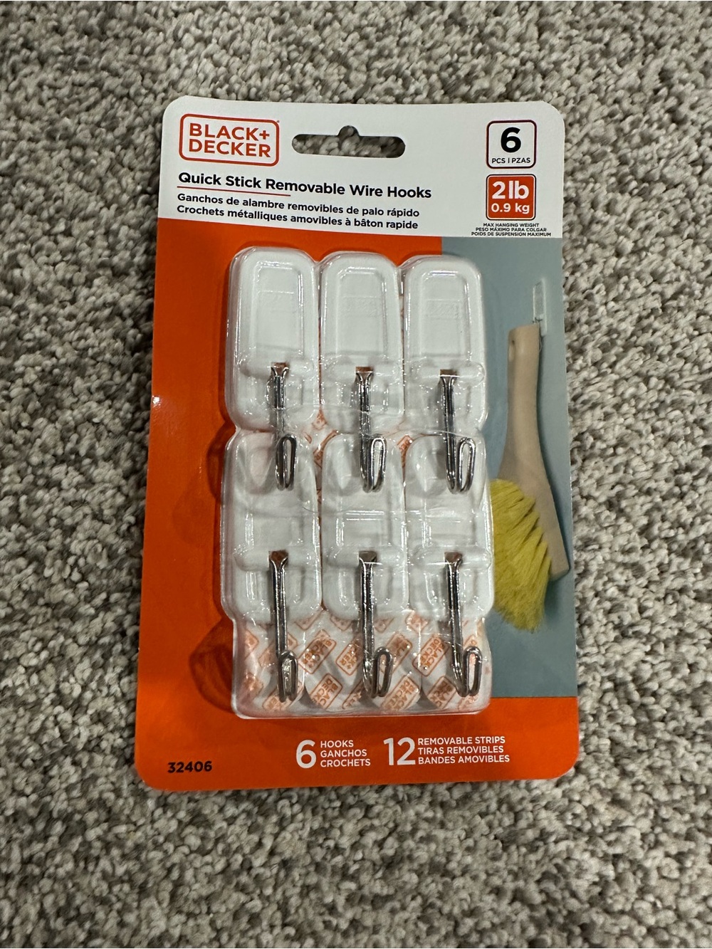 Black & Decker Orange & White Quick Stick Removable Wire Hooks - 6 Pack